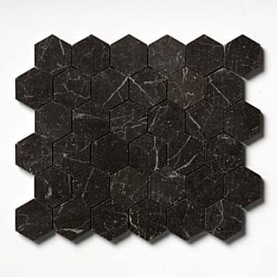 Iris Black Honed Hexagon Marble Mosaic 10 3/8×12