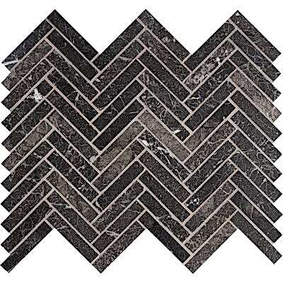 Iris Black Honed Herringbone 5/8×3 Marble Mosaic 10 7/16×12 13/16