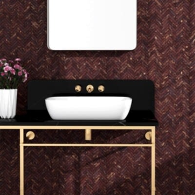 Red Bordeaux Honed Herringbone 5/8×3 Marble Mosaic 10 7/16×12 13/16 (MS02564)