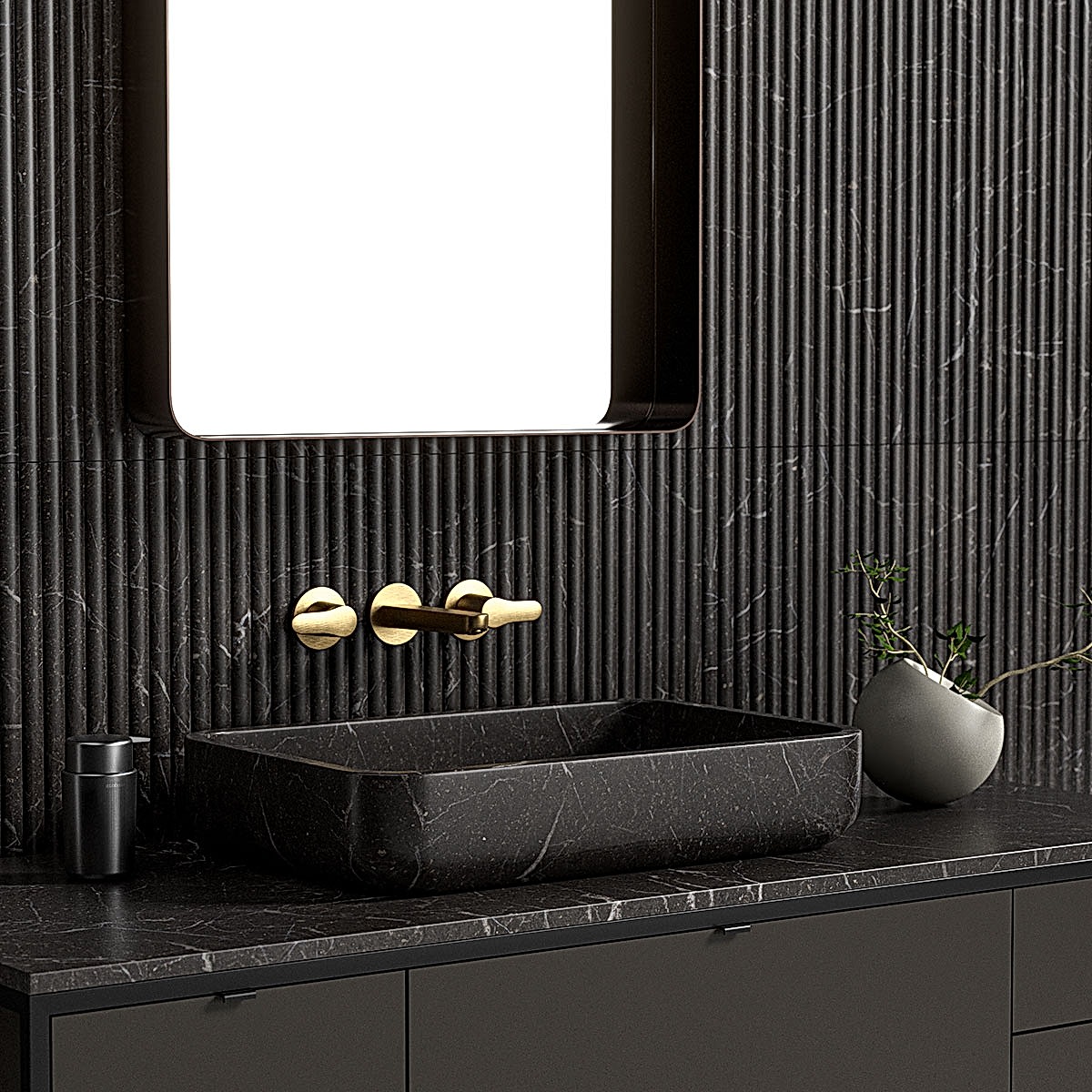 Iris Black Honed Oasis Marble Sink